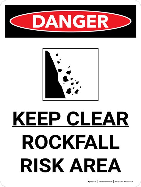 Danger Keep Clear Rockfall Risk Portrait With Icon Wall Sign