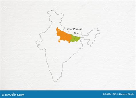 Uttar Pradesh And Bihar State Highlighted On Indian Map On Textured