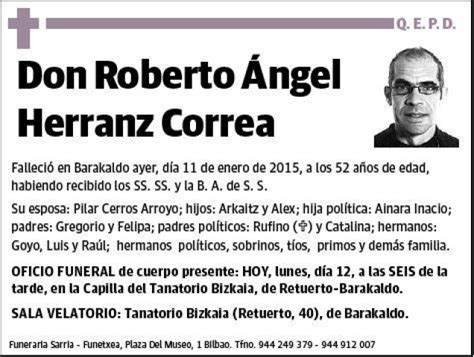 Herranz Correa Roberto Angel Esquela Necrol Gica El Correo