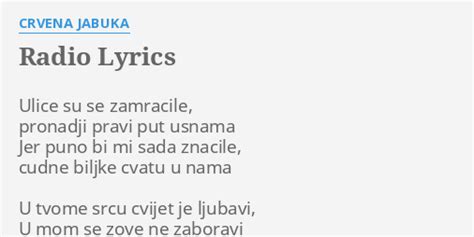 Radio Lyrics By Crvena Jabuka Ulice Su Se Zamracile