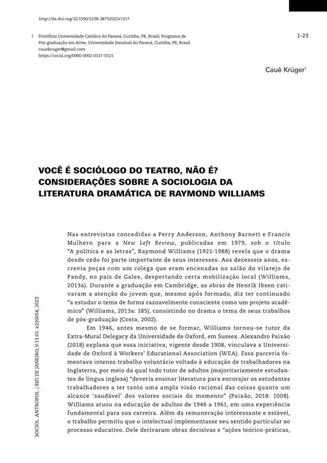 PDF VOCÊ É SOCIÓLOGO DO TEATRO NÃO É CONSIDERAÇÕES SOBRE A