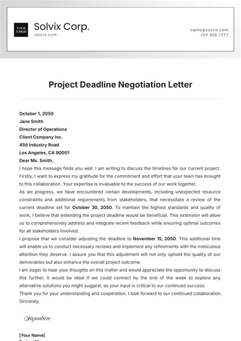 Free Project Deadline Negotiation Letter Template to Edit Online