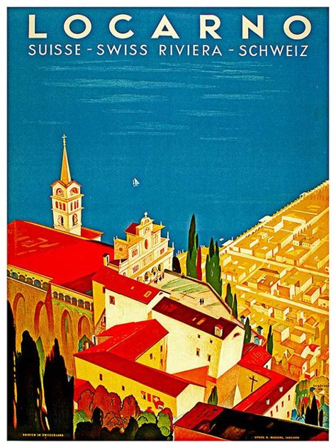 Art Swiss Travel Poster Locarno Switzerland Print Vintage Etsy