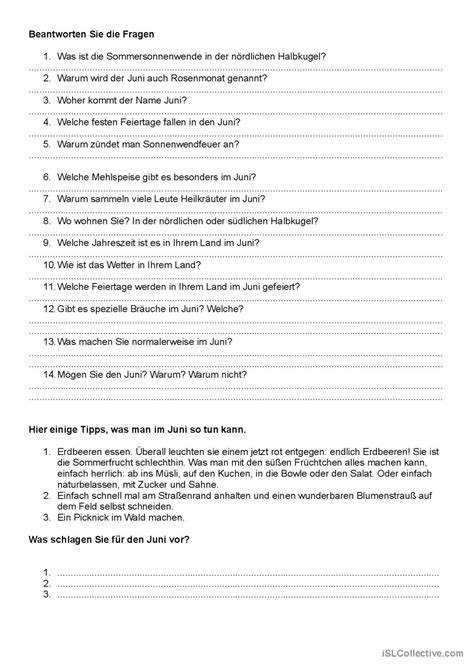 Einfache Texte Juni Allgemeine Deutsch Daf Arbeitsbl Tter Pdf Doc