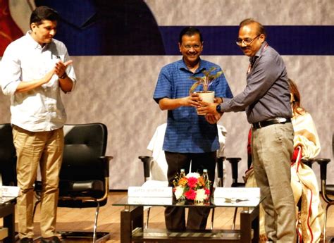 Delhi Chief Minister Arvind Kejriwal being felicitated