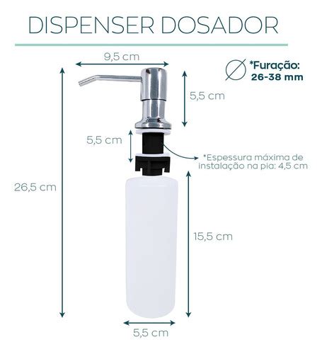 Dispenser Dosador Detergente Inox Embutir Ml Cozinha