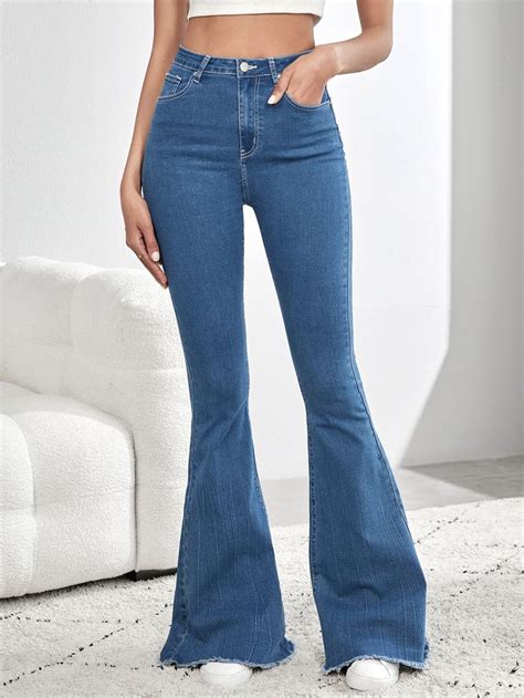 High Waist Raw Trim Flare Leg Jeans Flare Leg Jeans Latina Fashion