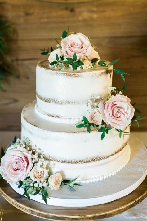 Ultra Romantic Semi Naked Wedding Cake With Pink Roses
