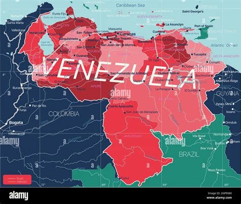 Venezuela Pa S Mapa Detallado Editable Con Regiones Ciudades Y Pueblos