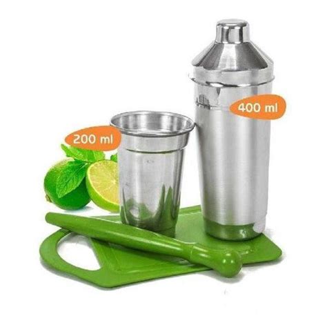 Kit Caipirinha 4 Peças Coqueteleira Tabua Socador Caipira Submarino