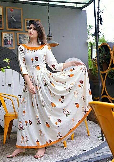 Buy Cynca Womens White Printed Anarkali Cotton Kurti Kurtis For Free