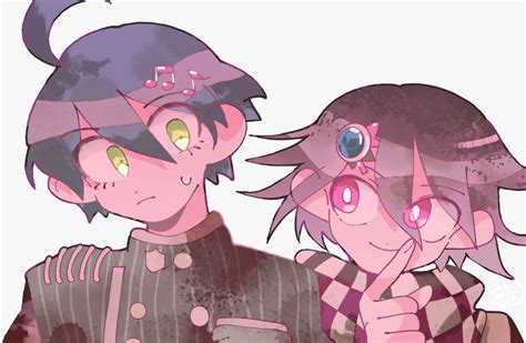 Safebooru 2boys Ahirumamire Ahoge Black Hair Borrowed Accessory Bright Pupils Checkered