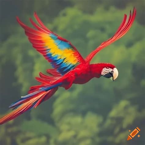 Scarlet Macaw Flying