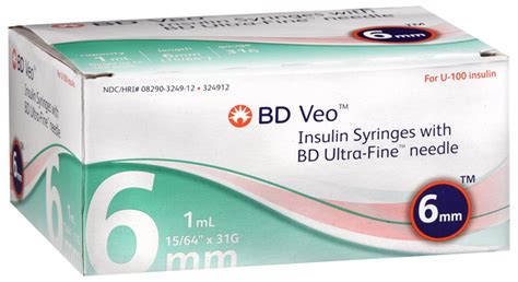 Bd Veo Insulin Syringes 1ml 31gx1564 100 Counts 324912