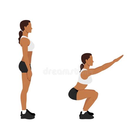 Exercise Guide With Woman Doing The Squat Thrust Burpee Position Stock