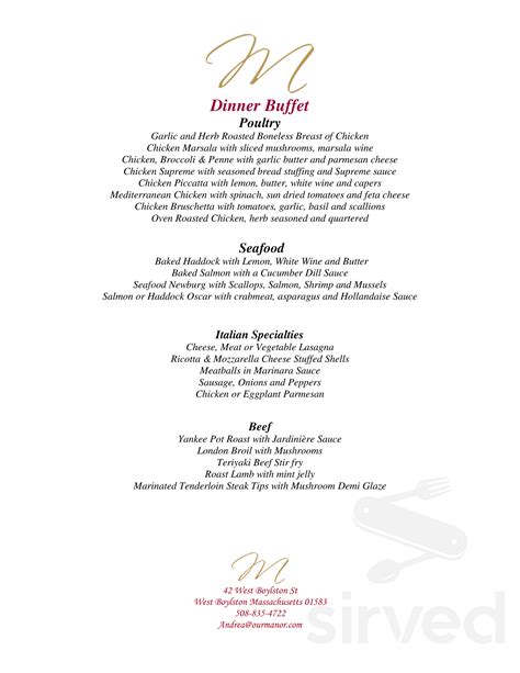 The Manor menus in West Boylston, Massachusetts, United States