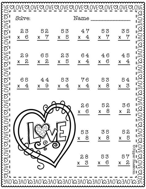 2 Digit Multiplication Practice With A Valentine S Day Theme Multiplication 2nd Grade