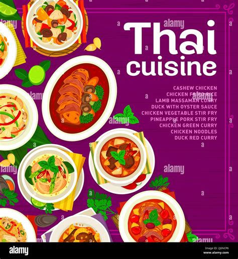 Thai Cuisine Menu Cover With Rice And Noodles Or Curry Food Dishes