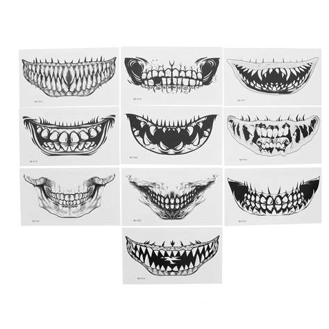 Nuolux Sheets Halloween Face Tattoos Sticker Mouth Teeth Temporary