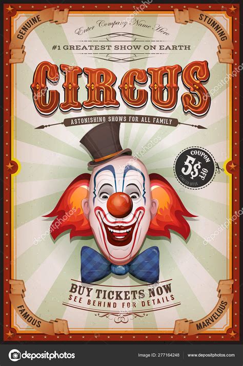 Vintage Circus Poster With Clown Head Stock Vector By Benchyb 277164248