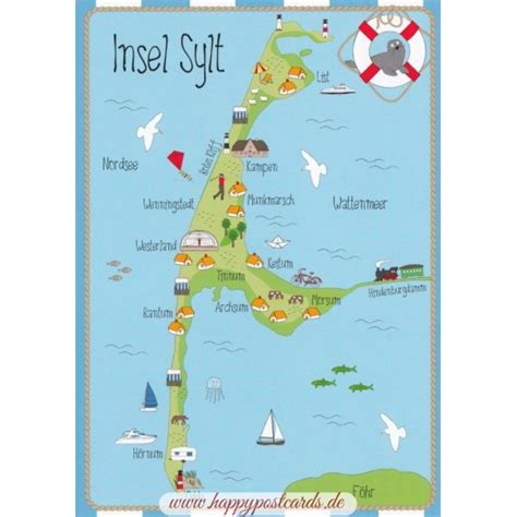 VIEWCARDS | Maps | Island Sylt - map | Hartung