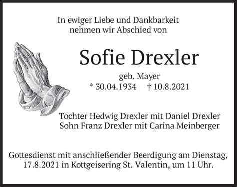 Traueranzeigen Von Sofie Drexler Trauer Merkur De