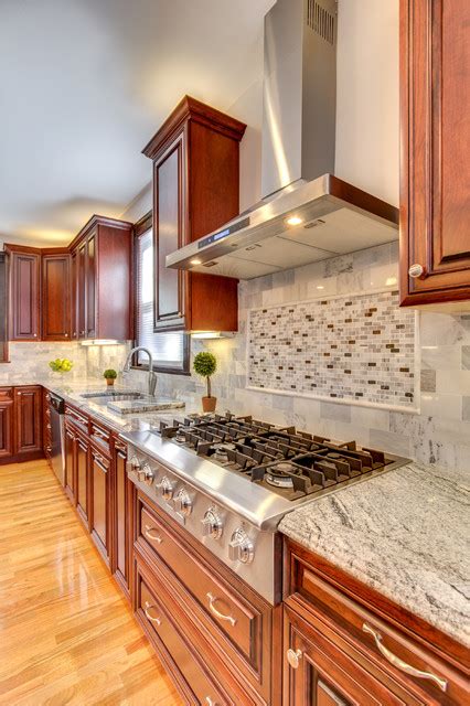 Viscont White Granite Countertops With Cherry Cabinets Contemporary Kitchen Boston By