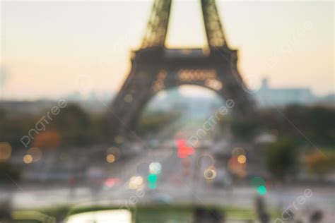 Out Of Focus Cityscape With The Eiffel Tower In Paris Photo Background