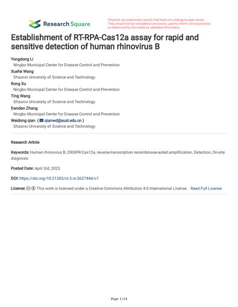 Pdf Establishment Of Rt Rpa Cas A Assay For Rapid And Sensitive