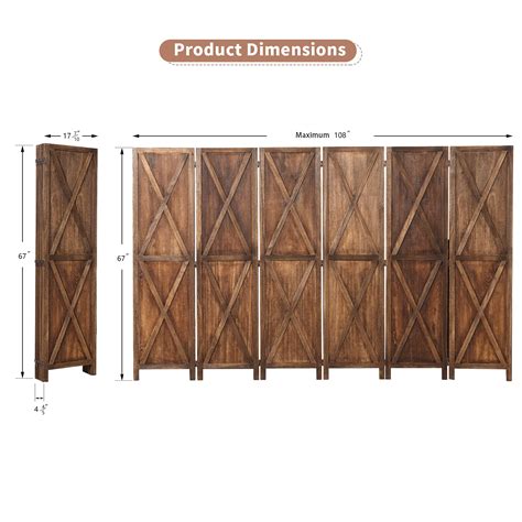 Vicluke 6 Panels Wood Room Divider With 360 Degree Hinges 5 6 FT Tall