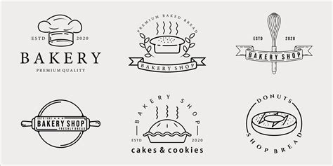 Set Of Bakery Shop Logo Line Art Simple Minimalist Vector Illustration