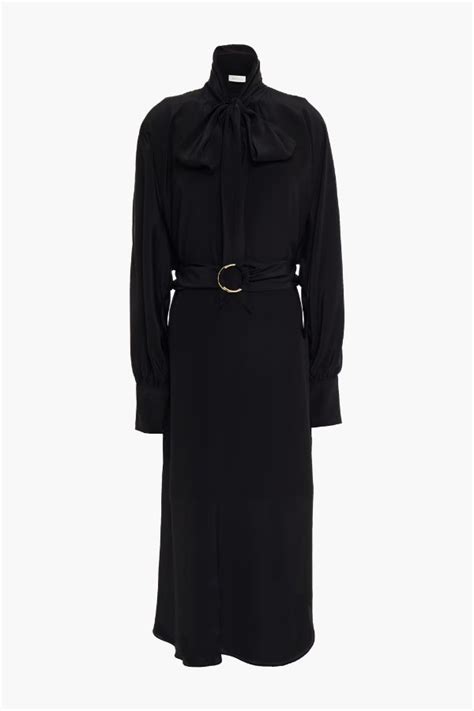 Batwing pussy bow belted silk crepe de chine midi dress 连衣裙 1103 00 超值好