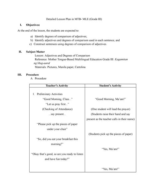 A Detailed Lesson Plan In English A Detailed Lesson Plan In Mtb Mle