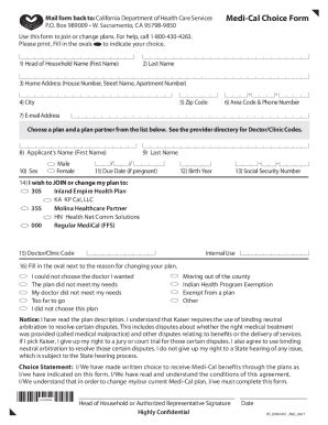 Fillable Online Medi Cal Choice Form For Riverside County Use This