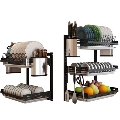 Rak Pinggan Mangkuk Dapur Besi Tebal Kukuh Stainless Steel Dish Rack