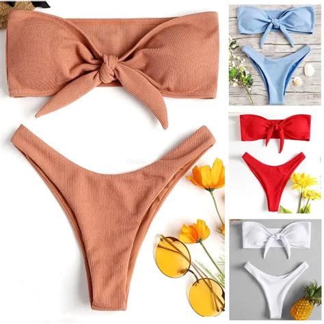 Piece Bikinis Set Sexy Strapless Bow Swimsuits Women S Split Bikini America Hot Girl Swimwear