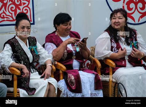 Kazakhstan. Kazakh Women at a Secondary School Reunion Wearing ...