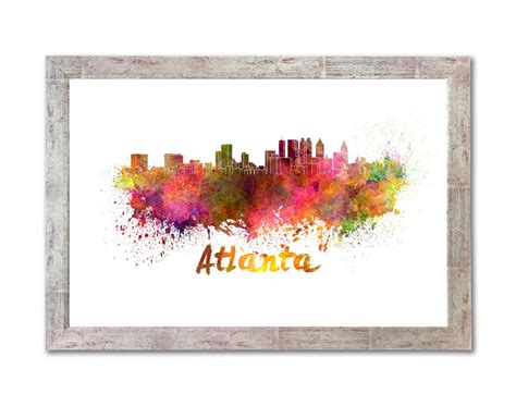 Atlanta Skyline In Watercolor Over White Background With Name Of City