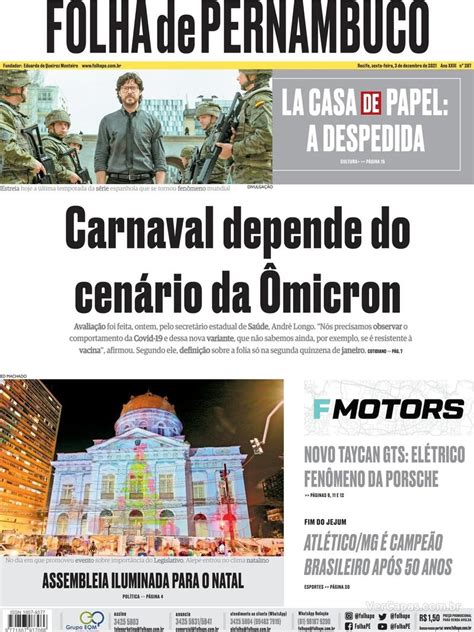 Capa Folha De Pernambuco Quarta De Novembro De