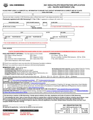 Fillable Online Usa Swimming Non Athlete Registration Application