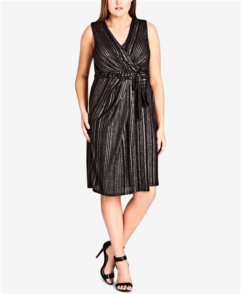 City Chic Trendy Plus Size Metallic Stripe Wrap Dress Macys