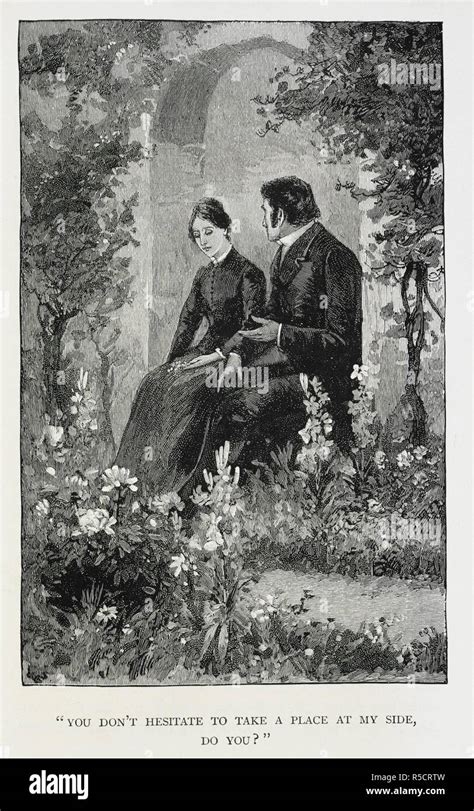 Jane Eyre and Mr. Rochester sitting in a garden. Jane Eyre. London : Walter Scott, [1897 ...