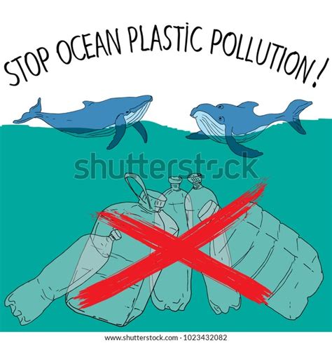 Stop Ocean Plastic Pollution Vector Illustration Stock Vector Royalty