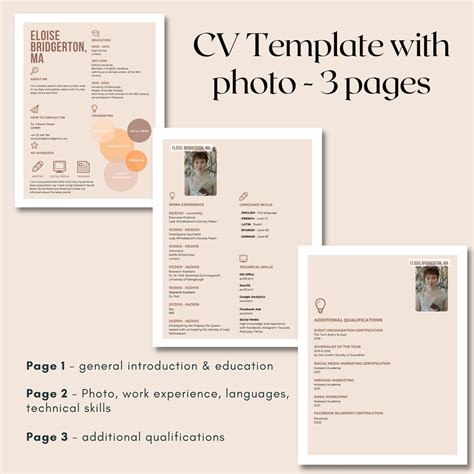 Aesthetic CV Template for CANVA // Creative Resume Template With Photo, Cover Letter for ...