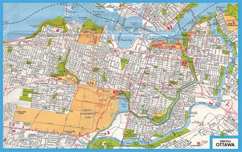 Large road map of central part of Ottawa with street names | Vidiani ...