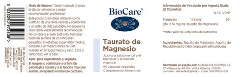 Taurato De Magnesio Acacia Sol Productos Naturales