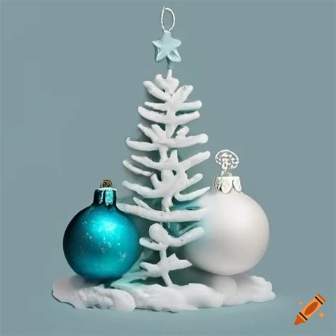 White Christmas Tree With Teal Ornaments On Craiyon