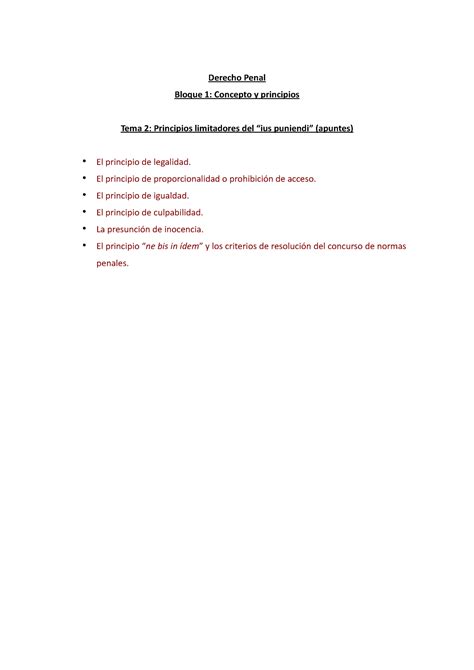 Apuntes Tema 2 Penal Derecho Penal Bloque 1 Concepto Y Principios Tema 2 Principios