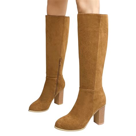 Lovskoo 2024 Women S Knee High Boots Round Toe Chunky Heel Side Zipper