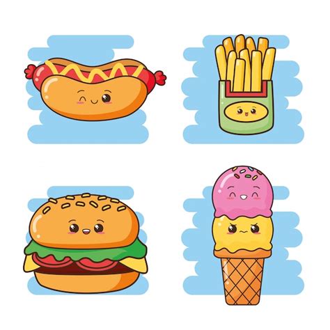 Kawaii Comida Rápida Lindo Comida Rápida Helado Hamburguesa